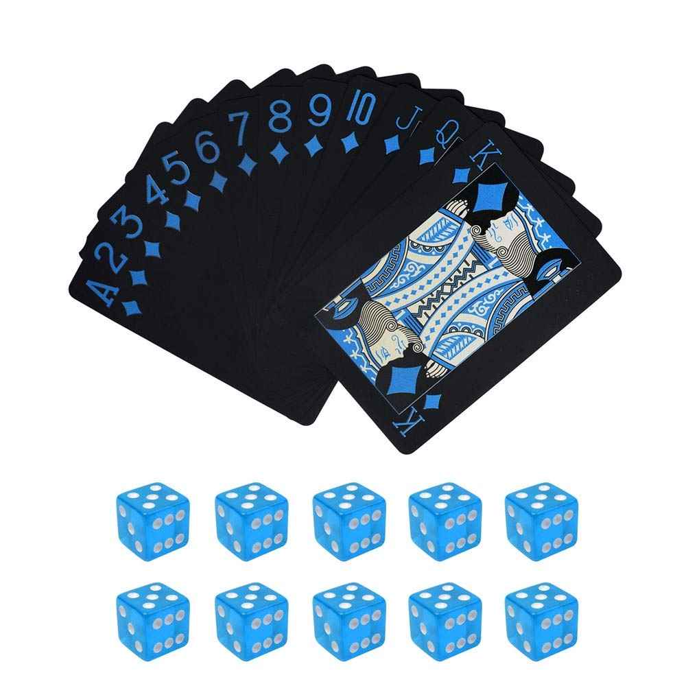 Poker Playing Cards Dice Sets Poker Table Cards PVC Waterproof Stacking Cup Dice Grade AAA Precision 19mm Serialized Casino Craps Dice with Razor Edges and Corners for Classic Magic Tricks Deck Blue - BeesActive Australia