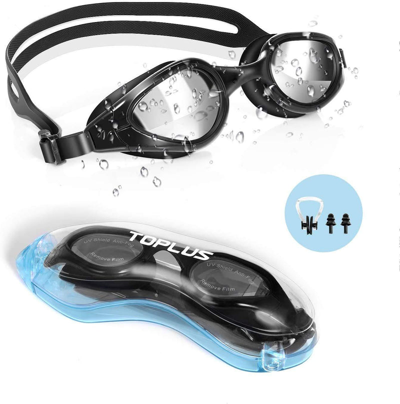 [AUSTRALIA] - TOPLUS Swim Goggles, Goggles No Leaking Anti Fog UV Protection Swimming Goggles Triathlon for Men Women Youth Kids Child, with Mirrored & Waterproof, UV Protection Clear Lenses Black 