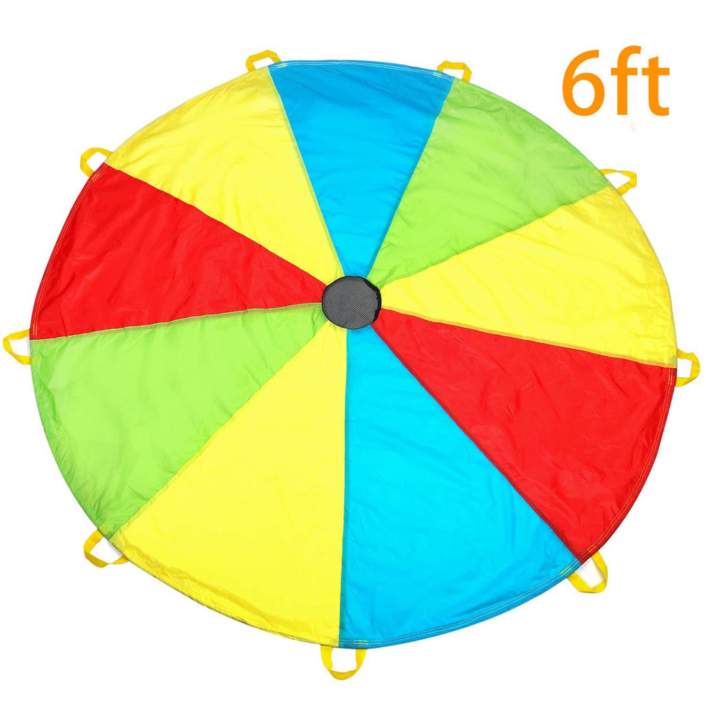 [AUSTRALIA] - MountRhino Kids Parachute,6ft Play Parachute with 9 Handles - Multicolored Parachute for Kids,Kids Play Parachute for Indoor Outdoor Games Exercise Toy Rainbow 6ft 9 Handles 