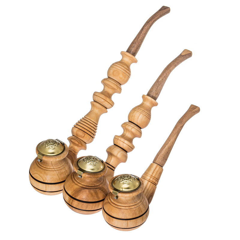 Set of 3 Wooden Tobacco Smoking Pipes Different Size 7, 10, 14 cm Long Carved Handmade Pipe - BeesActive Australia