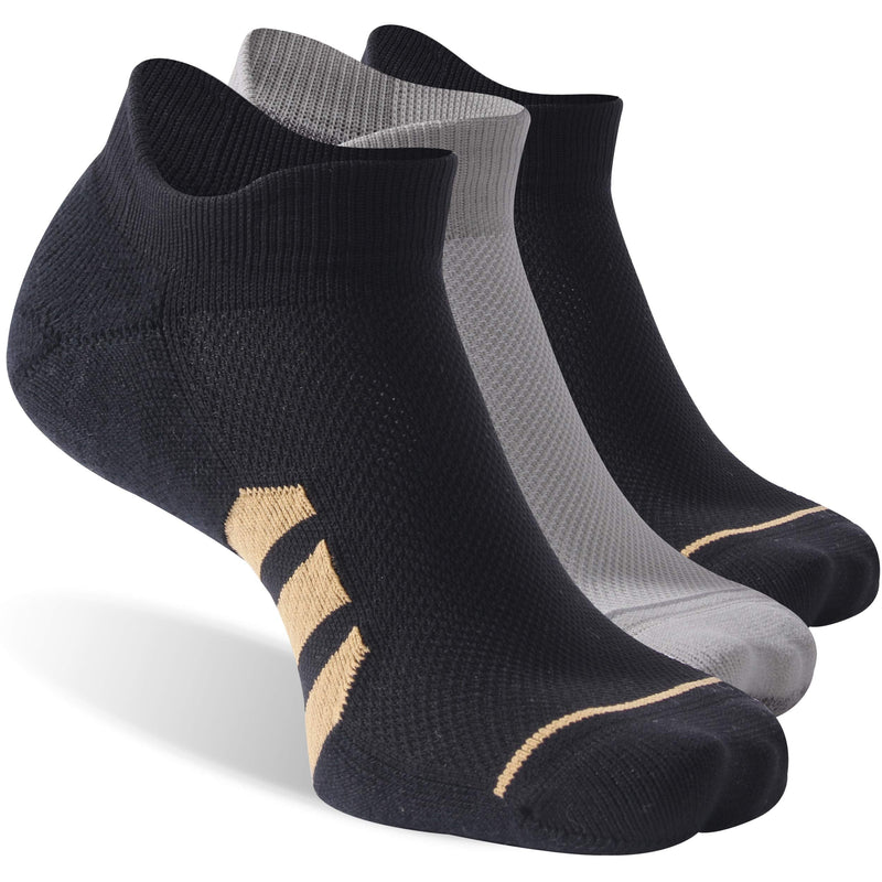 [AUSTRALIA] - Summer Cycling Socks,NIcool Men's Women's Thin Quick-Dry Low Cut Caushion Running Socks, 3 Pairs 3 Pairs Grey and Black Large 