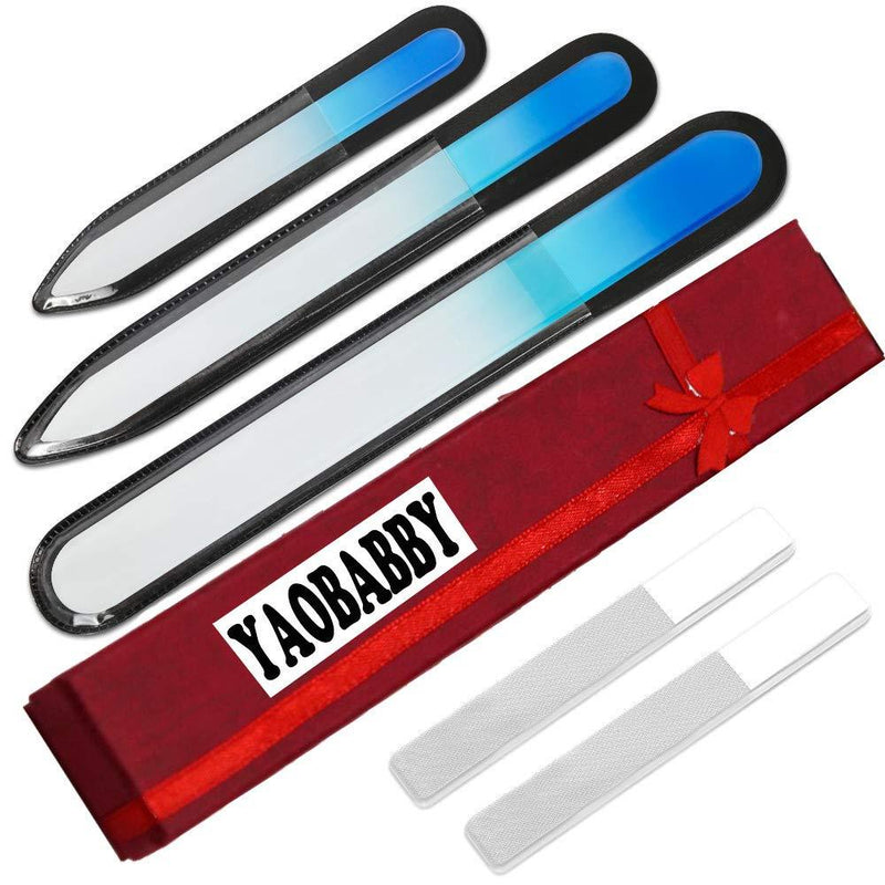 YAOBABBY Nail Care Buffer And Files,5 Nail Files 3 pcs Double Sided Gradient Czech Glass Nail Files& 2pcs Nano Crystal Baby Shine File Nail Trimmer (Glass Nano Files) - BeesActive Australia