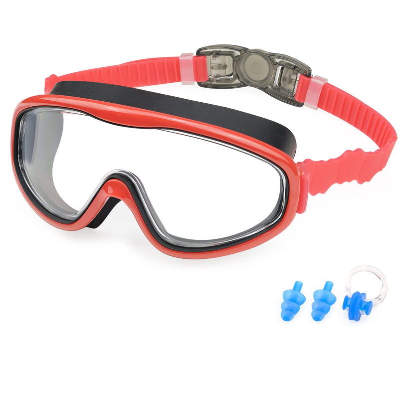 KAILIMENG Kids Swim Goggles, Anti-Fog Anti-UV Wide View Swimming Goggles for Age 3-15 C. Red Black - BeesActive Australia