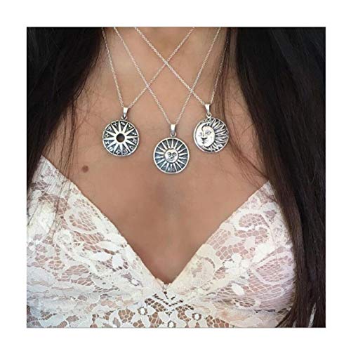 Aluinn Silver Coin Pendant Necklace Personalized Moon Collarbone Chain Sun Tassel Necklace Chain for Women and Teen Girls - BeesActive Australia