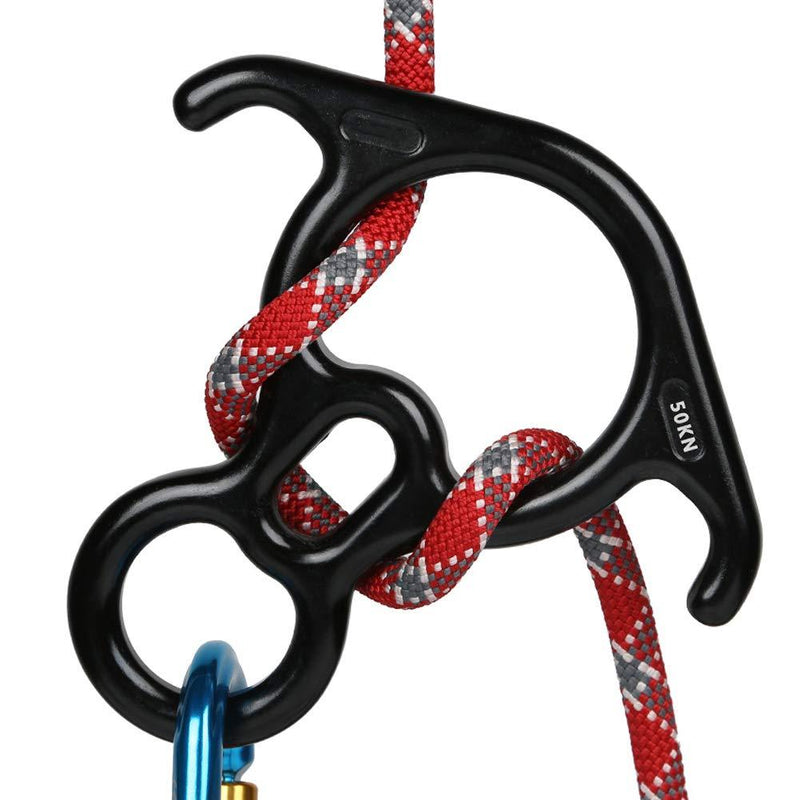 50KN Rescue Figure, 8 Descender Large Bent-Ear Belaying and Rappelling Gear Belay Device Climbing for Rock Climbing Peak Rescue 7075 Aluminum Alloy Black - BeesActive Australia