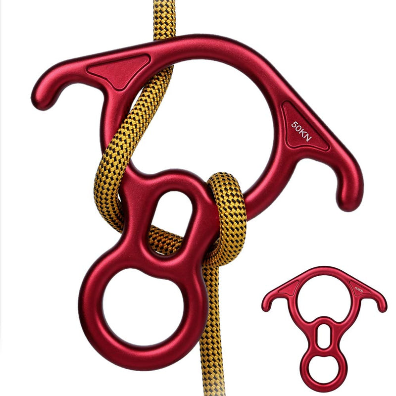 50KN Rescue Figure, 8 Descender Large Bent-Ear Belaying and Rappelling Gear Belay Device Climbing for Rock Climbing Peak Rescue 7075 Aluminum Alloy Red - BeesActive Australia
