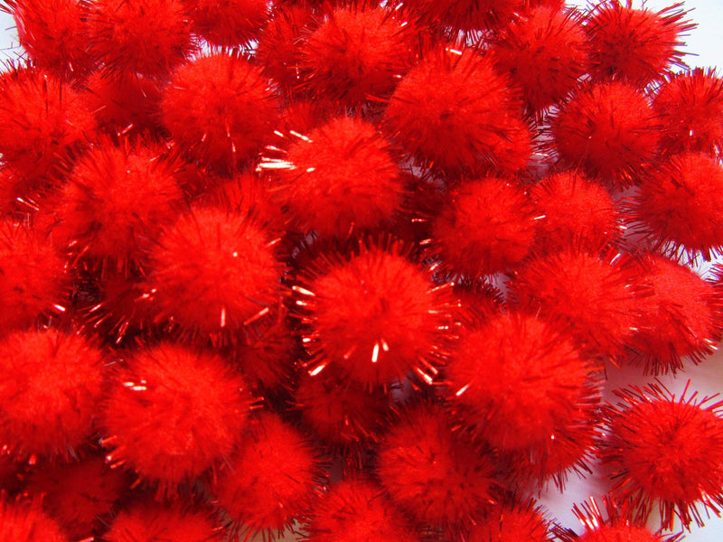 XiXiboutique 100pcs Pom Poms Glitter Poms Sparkle 1 Inch(25mm) Balls Cat Toy for Kittens-Red Red - BeesActive Australia