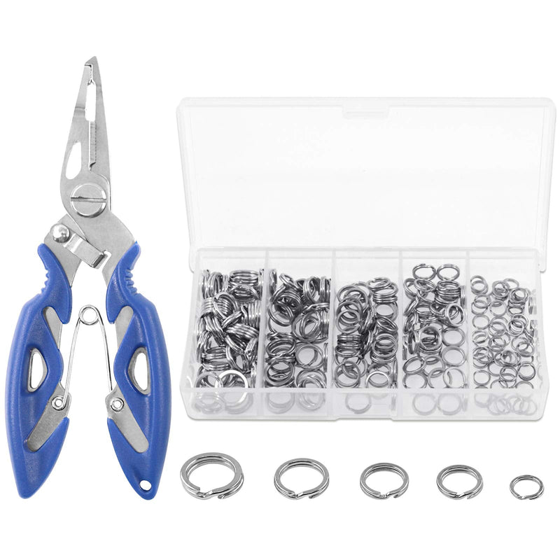 Keadic 200Pcs [5 - Sizes] Heavy Duty Stainless Steel Split Fishing Rings - Double Snap Loop Lure Connectors with Fishing Pliers Accessory 30lb to 120lb Test - BeesActive Australia