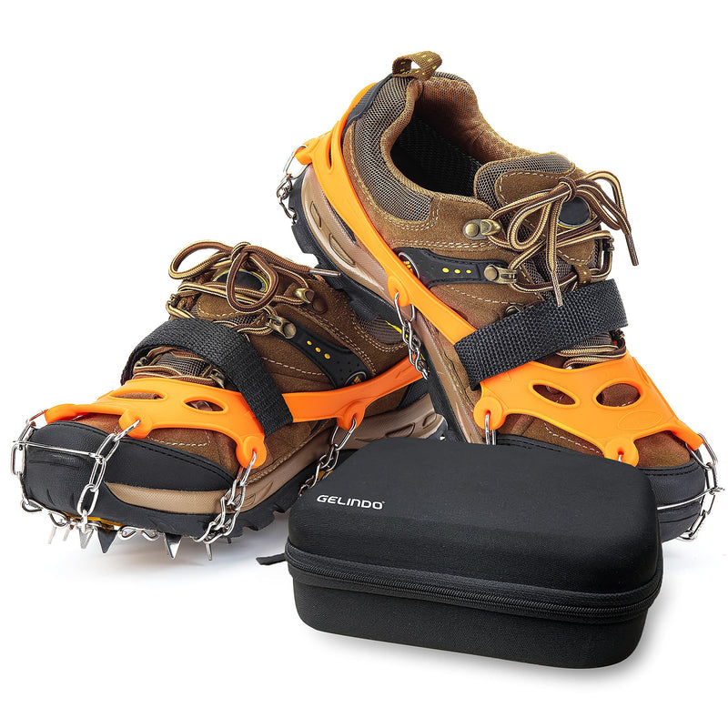 Gelindo Crampons Ice Cleats Traction, 19 Spikes Stainless Steel for Snow Shoes Boots, Safe Protection for Hiking, Walking, Climbing, Jogging, Mountaineering on Snow Muddy Road Anti-Slip Orange Large - BeesActive Australia