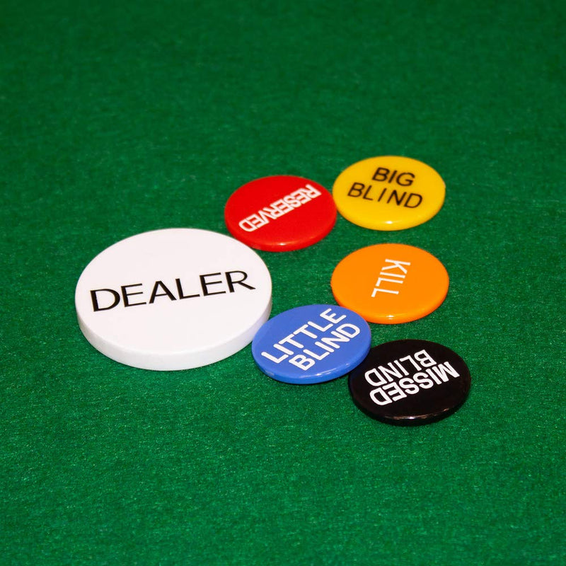 GSE Games & Sports Expert Set of 6 Professional Casino Texas Hold‘em Poker Game Dealer Buttons. Includes Little Blind/Big Blind/Missed Blind/Kill/Reserve/Dealer Button - BeesActive Australia