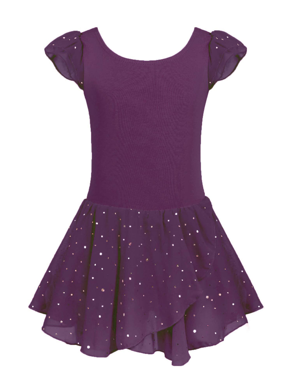 [AUSTRALIA] - Zaclotre Girls Ruffle Sleeve Tutu Skirted Leotard Glitter Ballet Dance Dress Dark Purple 6-7 Years 