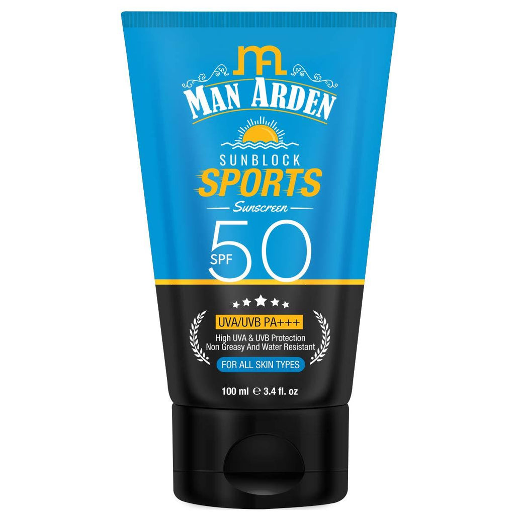 Man Arden Sunblock Sport Sunscreen SPF 50, Non Greasy & Water Resistant, 100ml - UVA & UVB Protection - BeesActive Australia