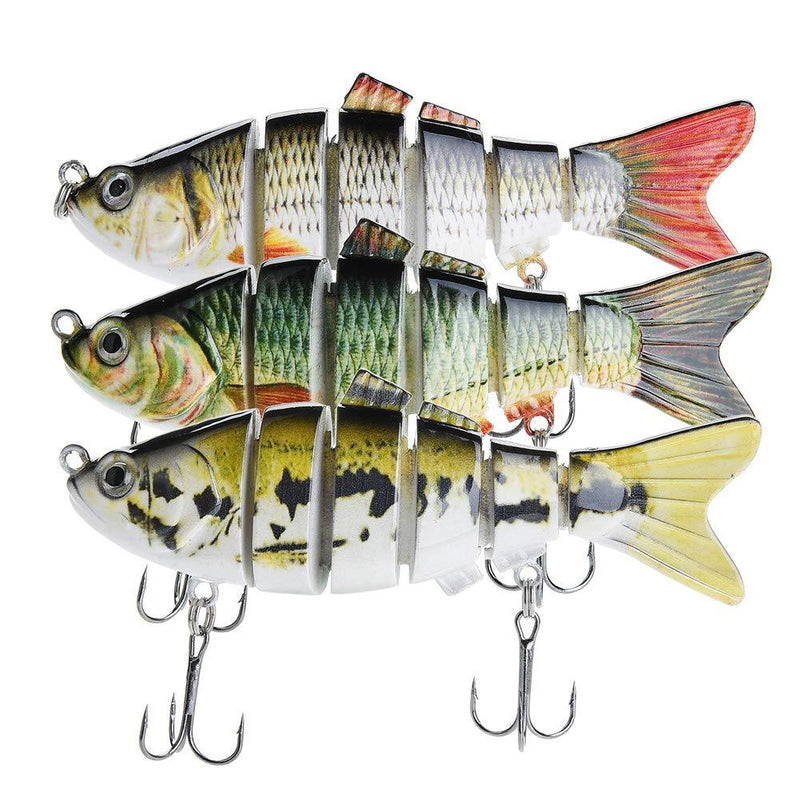 [AUSTRALIA] - Bass Fishing Lures – Pack of 3 Artificial 6-Joint Fishing Baits – Realistic Swimbaits Lures for Bass – Carbon Steel Hard Bait – 3D Eye Design – Rigged with Durable Hooks – 3.93-inch ABS Fish Lure 