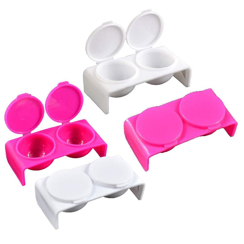 4 Pieces Plastic Double Dappen Dish Plastics Nail Art Tools Bowl Cup Soaking Dappen Dish with Lid for Mixing Acrylic Powder Liquid Nail Art Manicures Products, White and Rose-Red - BeesActive Australia