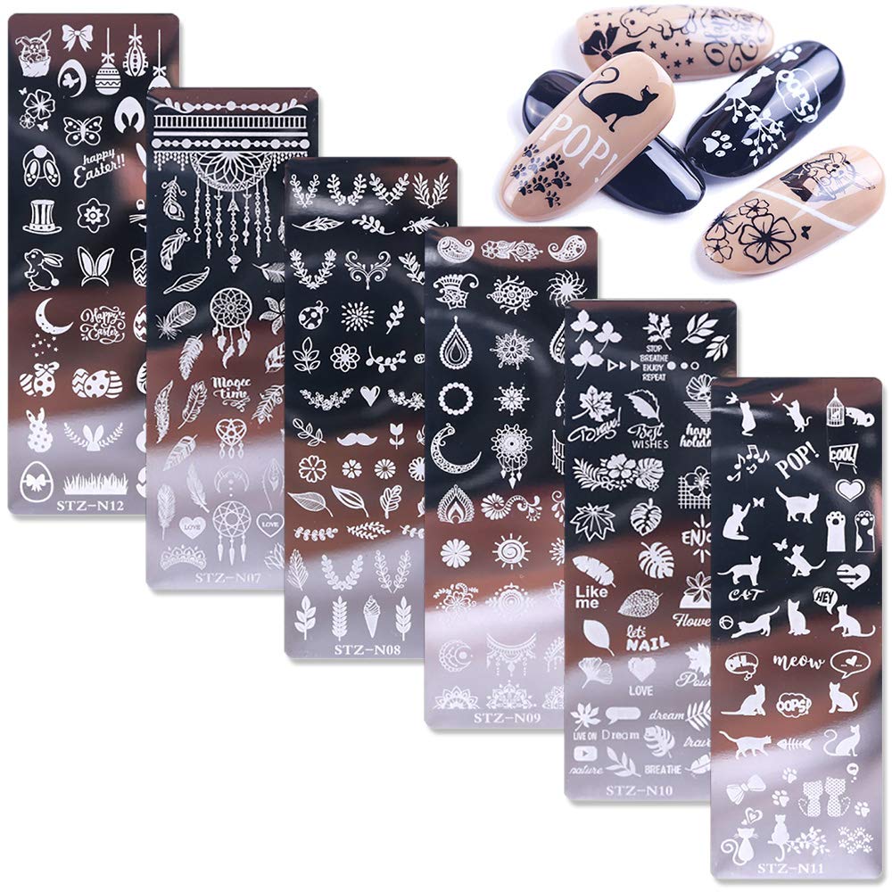 WOKOTO 6Pcs Nail Art Stamping Plates Set Cute Cartoon Nail Image Stamping Plate Manicure Template Nail Art Tools - BeesActive Australia