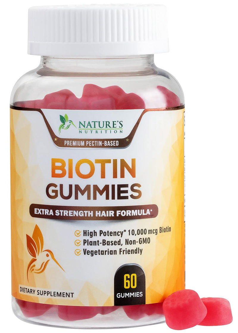 Biotin Gummies 10,000mcg Extra Strength Formula for Hair, Skin, and Nails - Premium Vegan Pectin-Based Hair Gummies Supplement for Women and Men, Non GMO - 60 Gummies - BeesActive Australia