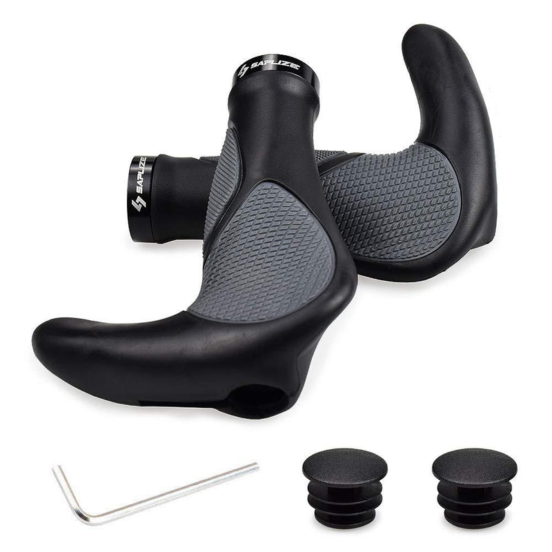 SAPLIZE Bike Handlebar Grips, Multi Colors/Design Optional, Ergonomic Design, Aluminum Double Lock-on, Mountain Bike Grips, MTB BMX Downhill Foldable Urban Bicycles Grips, Scooter Grips Big Horn Shape, Black - BeesActive Australia