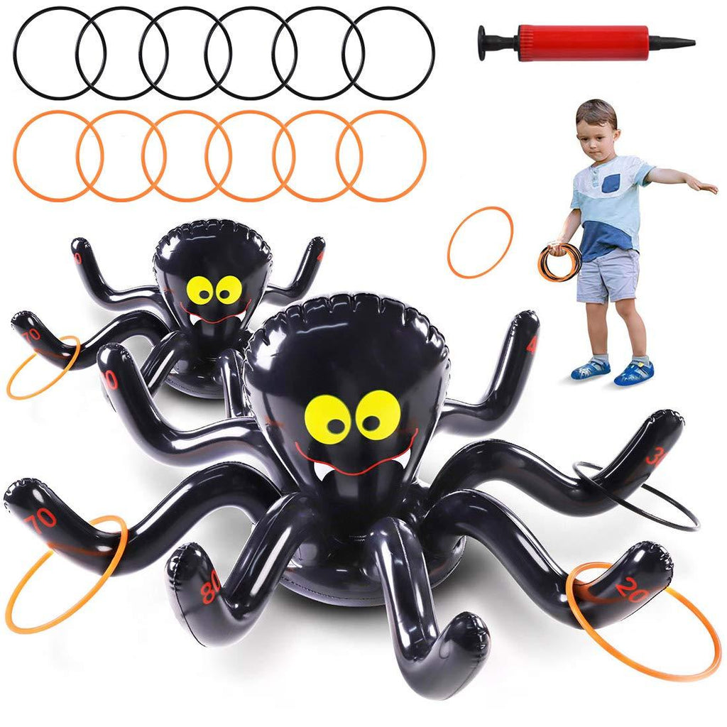 [AUSTRALIA] - Max Fun Halloween Inflatable Spiders Ring Toss Game Set Pack of 2 for Kids Carnival School Party Favor Supplies Holiday Decoration Novelty Toy Outdoor Indoor Spooky Creepy Game 