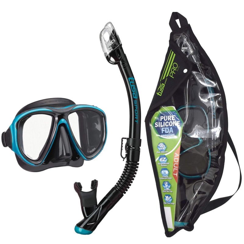 [AUSTRALIA] - TUSA Sport Adult Powerview Mask and Dry Snorkel Combo Black/Ocean Green (w/reusable bag) 