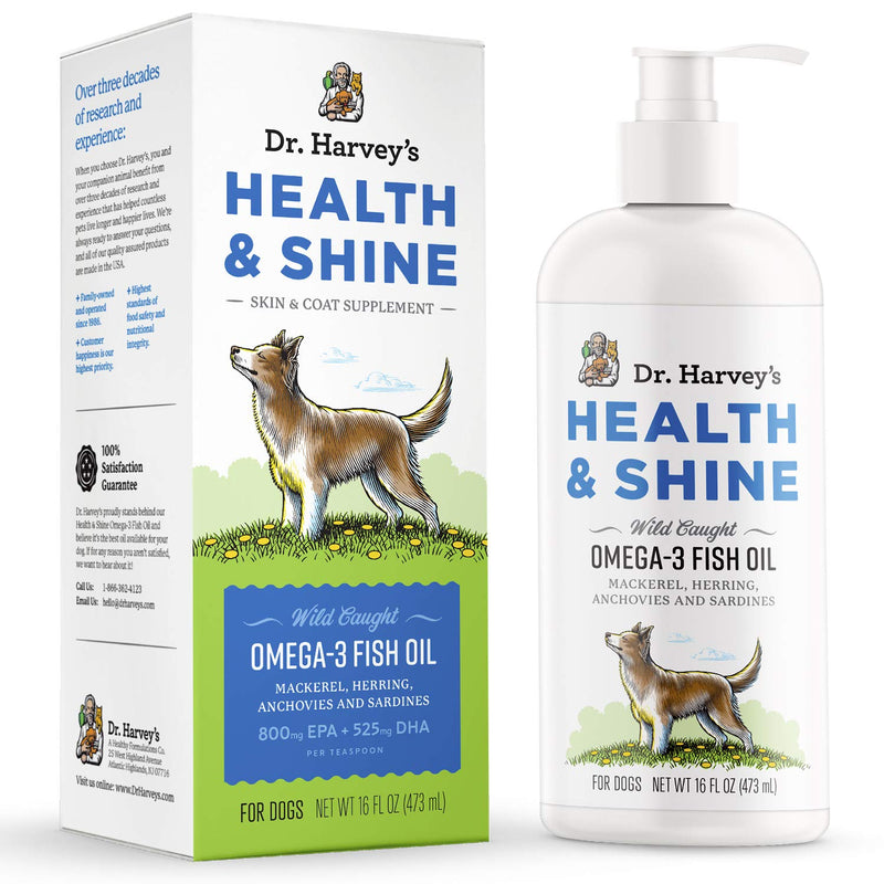 Dr. Harvey's Health & Shine Omega 3 Fish Oil for Dogs from Wild Caught Mackerel, Herring, Anchovies and Sardines - Supports Beautiful Fur, Strong Joints and Itchy Allergy Relief (16 FL OZ) - BeesActive Australia