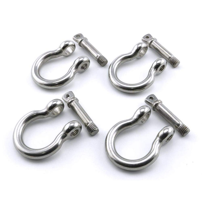 4 Pcs Stainless Steel Anchor Shackle 1/4", Heavy Duty Bow Shackle Lifting Sailing Bracelet Anchor Chain, Screw Pin Hardware Rigging for Chains Wirerope Lifting Paracord Outdoor Camping Survival Rop - BeesActive Australia