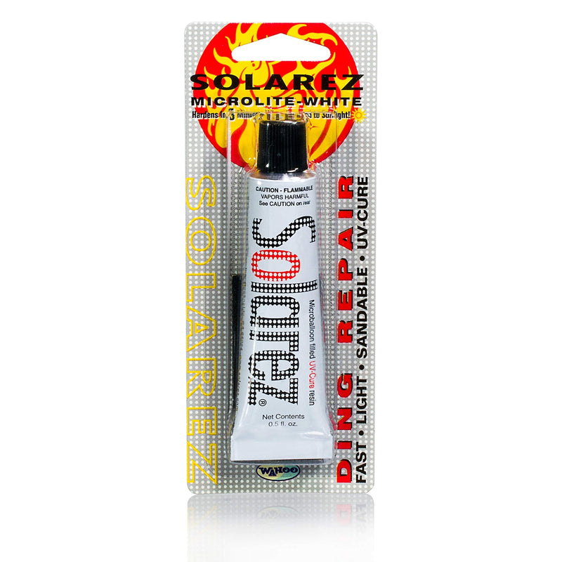 SOLAREZ UV Cure Microlite White Polyester DING Repair Filler (0.5 oz) - Surfboard Repair Foam with 60/240 Grit Sand Pad & Spreader ~ Fastest Fix for Deep Dings on [Polyurethane] Surfboard Foam - BeesActive Australia