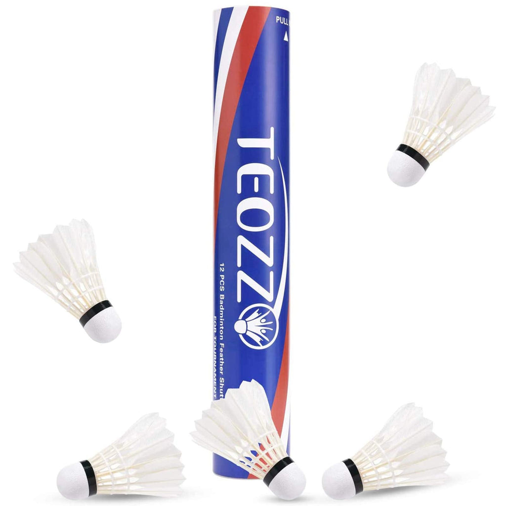 TEOZZO Badminton Birdies Shuttlecocks Goose Feather Nylon Pack of 12, Stable and Sturdy High Speed Shuttles for Indoor and Outdoor Training Sports Feather-White - BeesActive Australia