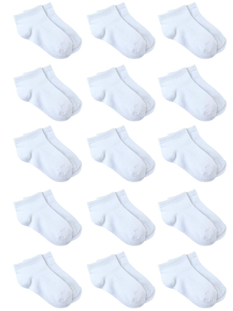 Cooraby 15 Pack Kids' Half Cushion Low Cut Athletic Ankle Socks Boys Girls Ankle Socks White 8-10 Years - BeesActive Australia