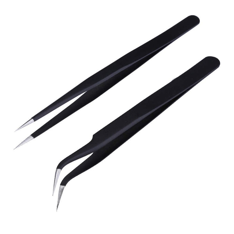 Roskio Black Nail Art Bend Straight Nipper Tweezers Rhinestone DIY Manicure Picking Tool 2 Pcs - BeesActive Australia