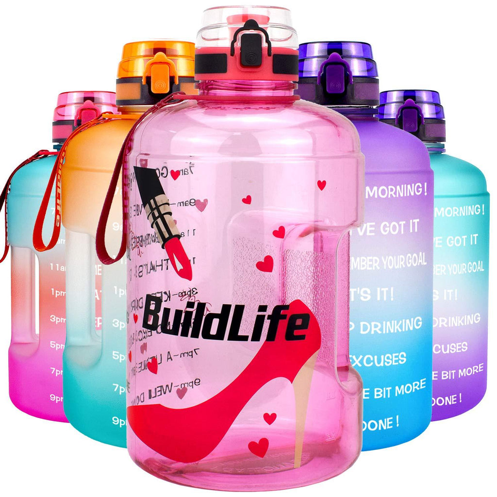 BuildLife Gallon Motivational Water Bottle Wide Mouth with Time Marker/Flip Top Leak Proof Lid/One Click Open/BPA Free/Multiple Sizes & Colors for Fitness Goals 01.high heels 73OZ - BeesActive Australia