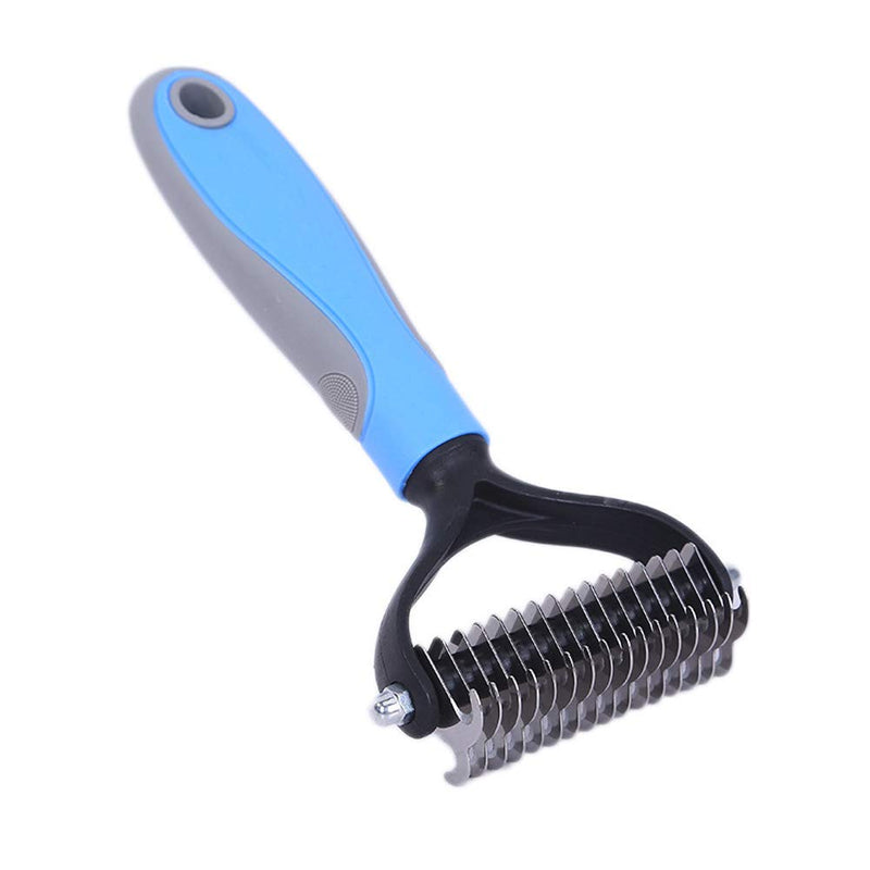 Novicey Dematting Tool for Dogs &Cats, Pet Grooming Undercoat Rake with Two-Side,Professional Stainless Steel Demat Comb Removes Loose Undercoat, Mats, Tangles and Knots Small Blue - BeesActive Australia