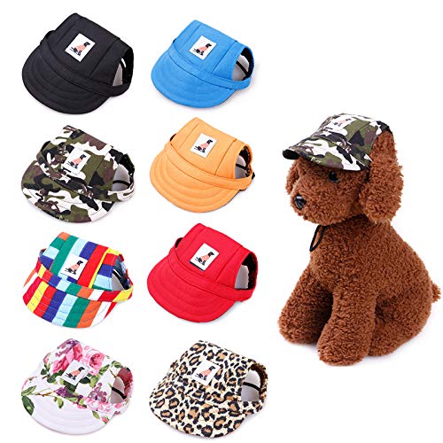 Gogobuddy Dog Hats, 8 Packs Multi-Color Pet Baseball Cap Puppy Sport Hat Outdoor Sunbonnet Cap with Ear Holes and Adjustable Neck Strap for Small Medium Large Dogs and Cats - BeesActive Australia