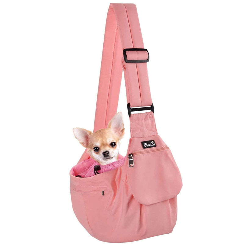 Lukovee Pet Sling Carrier, Dog Papoose Hand Free Puppy Cat Carry Bag with Bottom Supported Adjustable Padded Shoulder Strap and Bag Opening Front Zipper Pocket Safety Belt for Small Dogs Pink For Pets ≤ 9 lbs (with Bottom Support) - BeesActive Australia