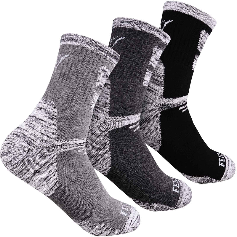 Men's Hiking Walking Socks, FEIDEER Multi-pack Wicking Cushioned Outdoor Recreation Crew Socks Dark Black/Gray/Dark Gray 10-13 - BeesActive Australia