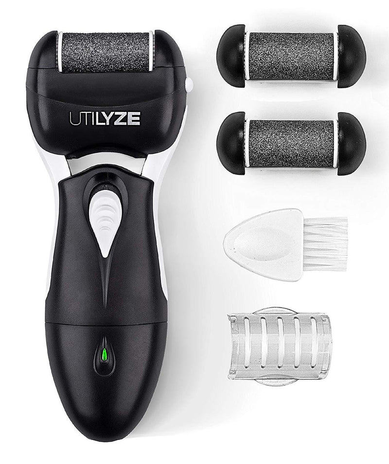 UTILYZE Most Powerful Rechargeable Electronic Foot File Wet & Dry Pedicure Tools Electric Callus Remover With Turbo-Boost Motor, 3 Rollers Included (Black) - BeesActive Australia