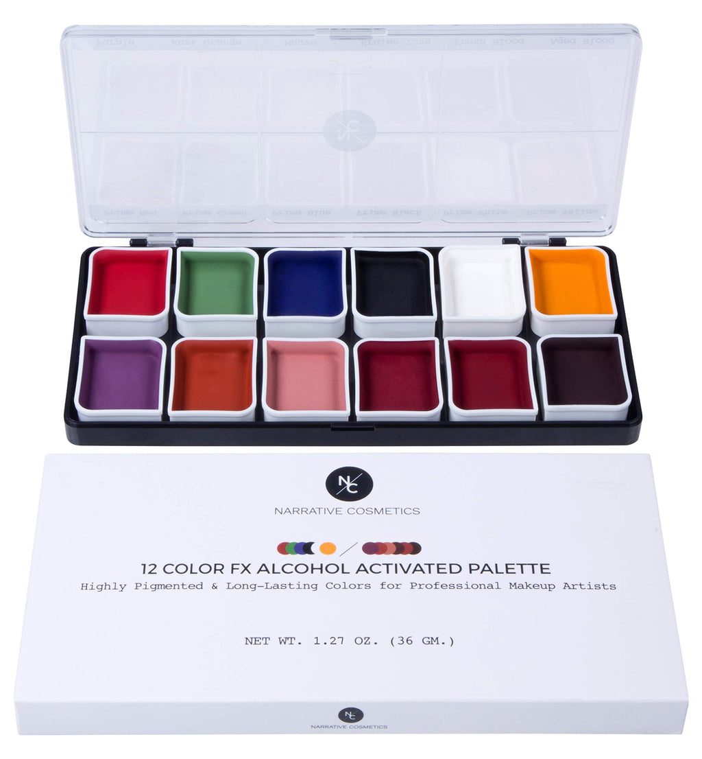 Narrative Cosmetics 12 Color FX Alcohol Activated Makeup Palette for Special Effects - Waterproof SFX Makeup for Professional Makeup Artists - BeesActive Australia