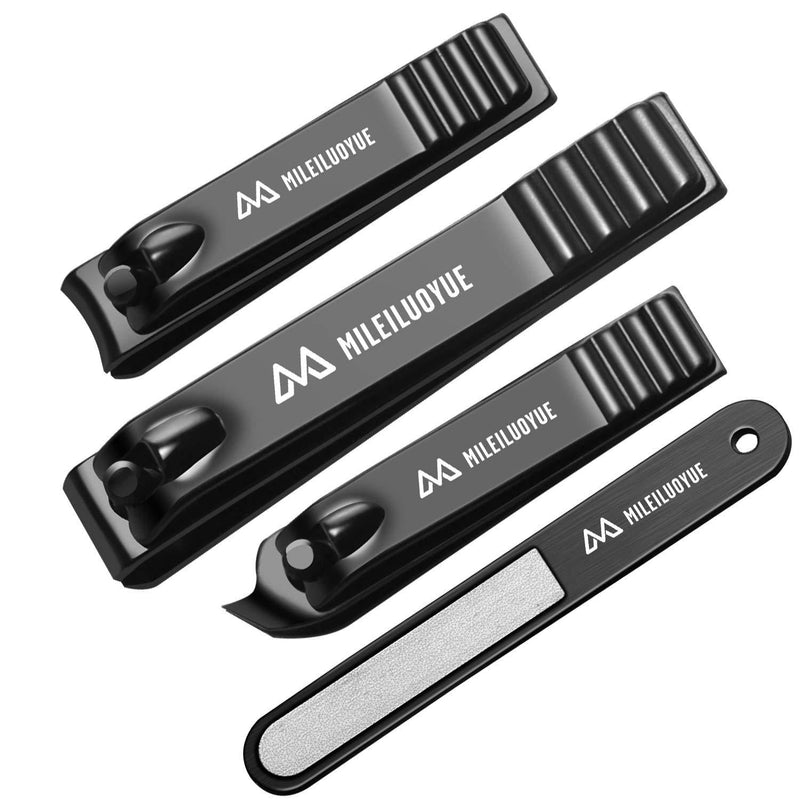 MILEILUOYUE Nail clippers set black stainless steel nail cutter& sharp oblique toe nail clipper & nail file 4 pieces, metal tin box for men and women suitable for gifts. - BeesActive Australia