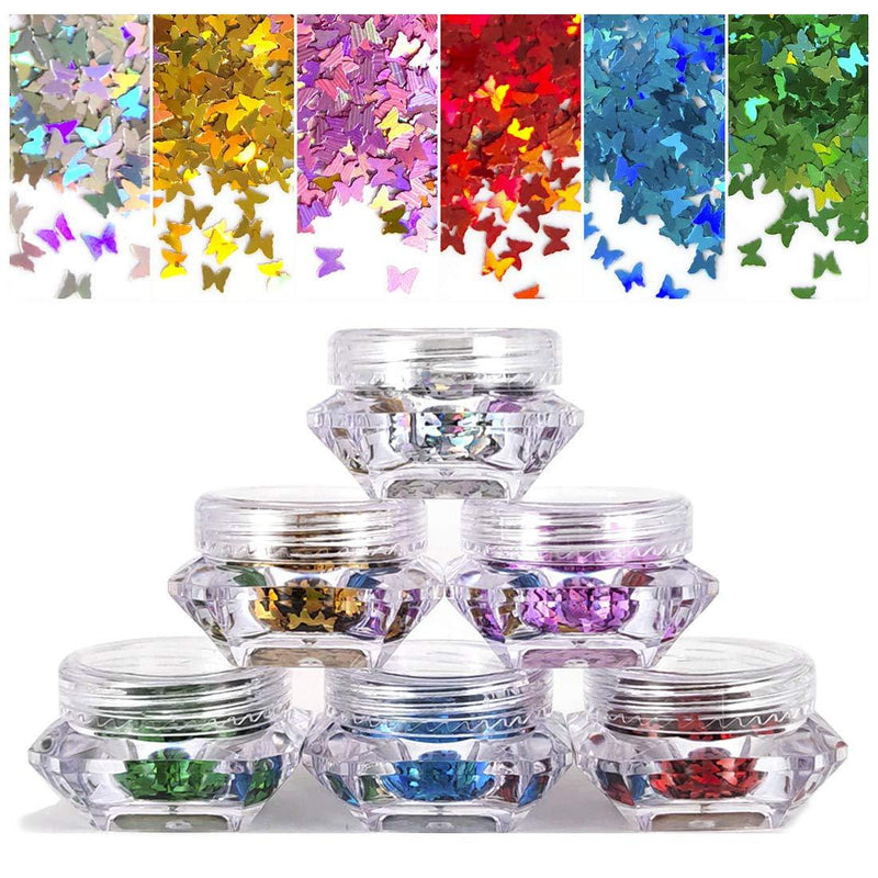 6 Colors Butterfly Nail Sequin, Ultra Thin Iridescent Nail Glitter Paillette, Holographic Laser 3D Nail Art Flakes, Shining Sequin Paillette for Face DIY Crafts - BeesActive Australia
