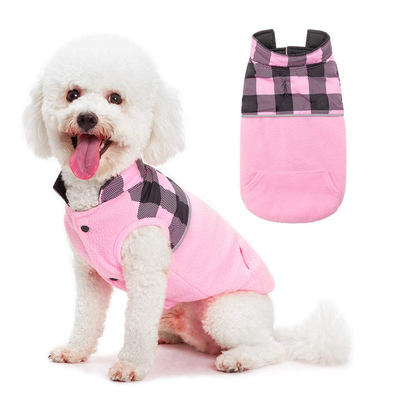 SCIROKKO Polar Fleece Dog Vest Winter Coat with Water-Proof Side - Reversible Pet Cold Weather Clothes - Plaid Jacket Cute Clothing for Puppy & Cats M-Ncek 12",Chest 17",Back 12.6" Pink - BeesActive Australia
