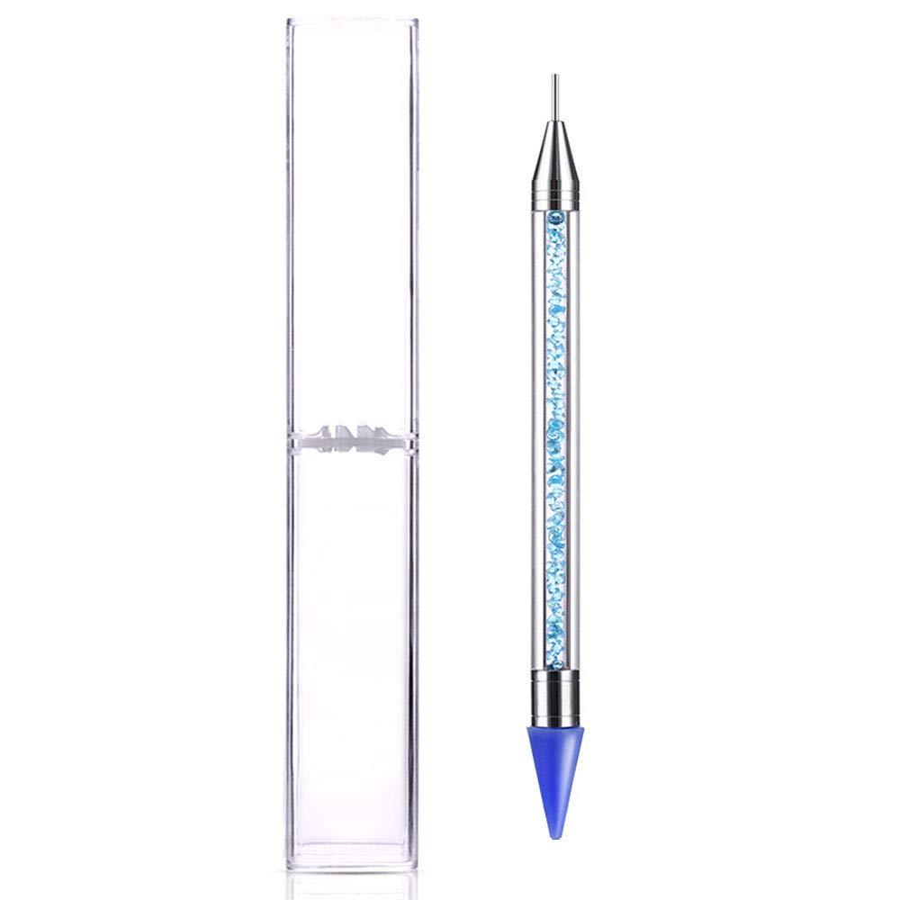 Onwon Dual-Ended Nail Rhinestone Picker Wax Tip Pencil Pick Up Applicator Dual Tips Dotting Pen Beads Gems Crystals Studs Picker with Acrylic Handle Manicure Nail Art Tool (Blue) - BeesActive Australia