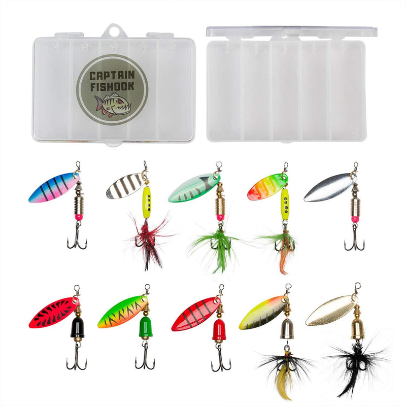 [AUSTRALIA] - Fishing Lure Set by Captain Fishook – 10-Piece Fishing Lures Spinnerbait Kit for Fresh and Salty Water – Premium Non-Rust Carbon Hook – Steel Stamped Hand Painted Blades – 2 Tackle Boxes 