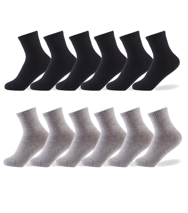 Oohmy Boys Socks 12 Packs Fit for 2-12 Years Old Boys and Girls Cotton Athletic Ankle Socks for Toddler Kids and Big Kids Large Assorted(black+grey) - BeesActive Australia