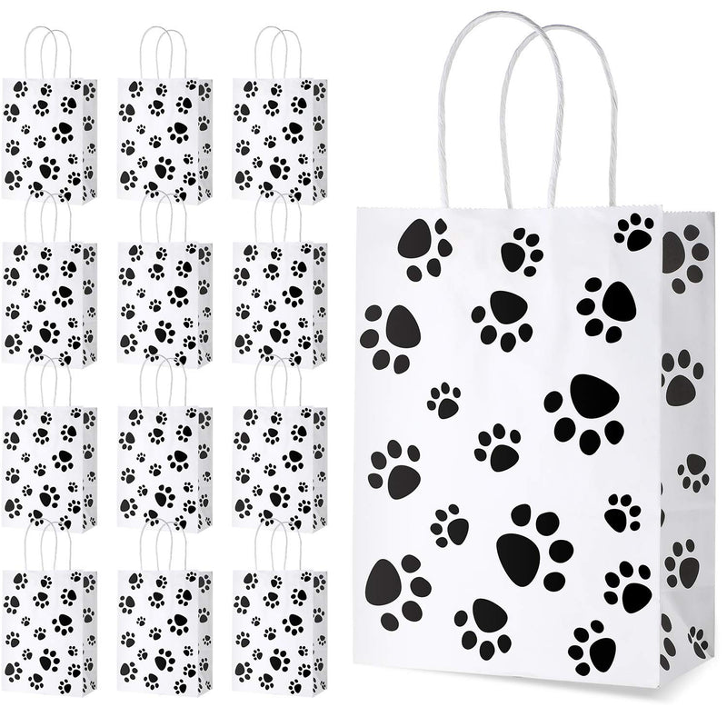 Blulu 20 Pieces Puppy Dog Paw Print Treat Bags with Paper Twist Handles, Paper Paw Print Goodie Bags Dog Gift Bags Cat Treat Bags for Pet Treat Party Favor, 6.3 x 3.1 x 8.6 Inch（White Backing） White Backing - BeesActive Australia