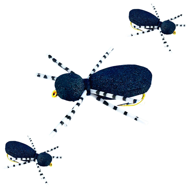 Thor Outdoor Foam Spider - 3 Pc Topwater Fly Fishing Set for Bass, Panfish, and Trout Black - Size #12 - BeesActive Australia