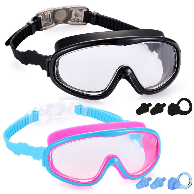 2 Pack Kids Swim Goggles, Swimming Glasses for Children from 3 to 15 Years Old Black & Blue/Pink - BeesActive Australia