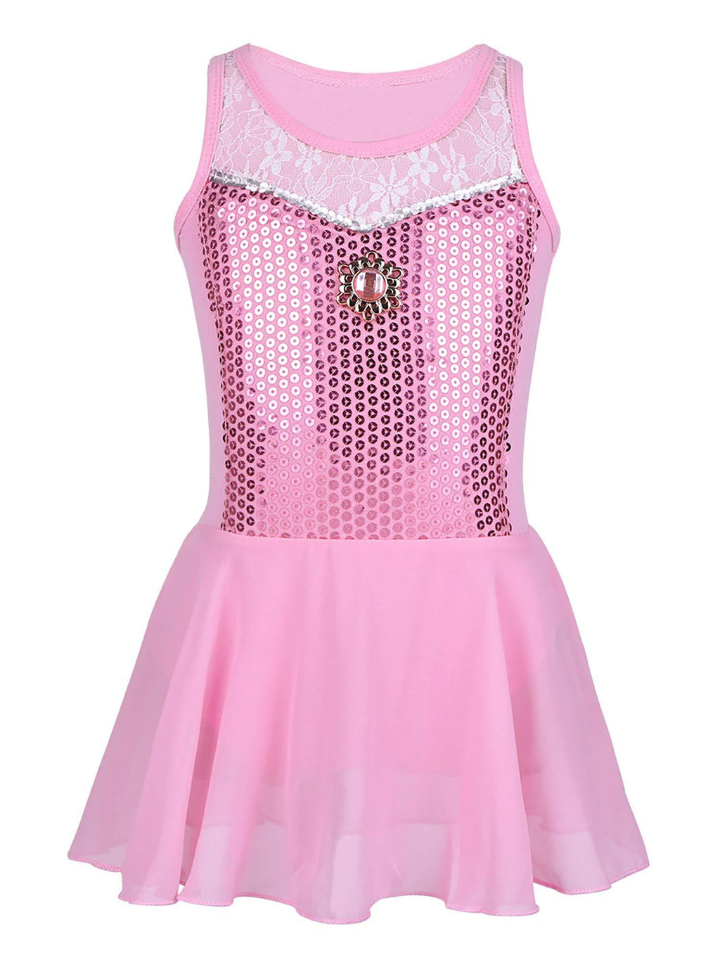 [AUSTRALIA] - moily Girls Sleeveless Sequined Lace Gymnastics Leotard Skirted Ballet Dancewear Princess Cosplay Outfit Pink 8 