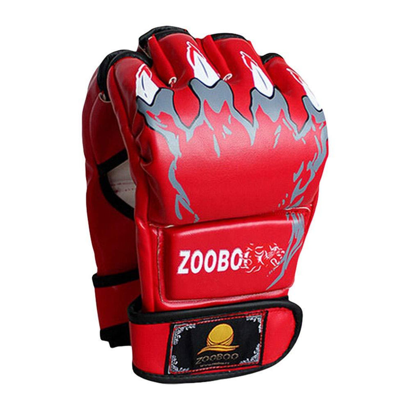 [AUSTRALIA] - ZooBoo MMA Gloves, Half-Finger Boxing Fight Gloves MMA Mitts with Adjustable Wrist Band for Sanda Sparring Punching Bag Training (One Size Fits Most) Red 