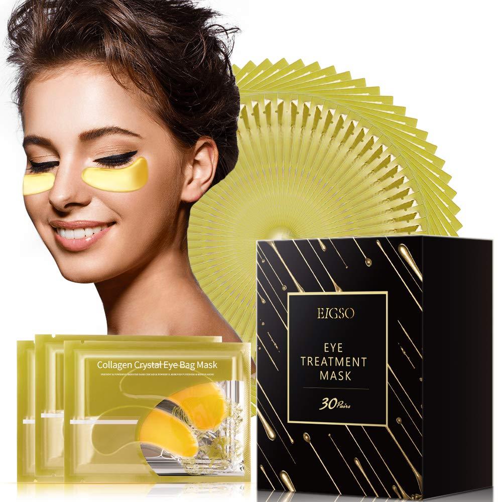 EIGSO 30 Pairs Collagen Under Eye Patch - 24K Gold Eye Mask Treatment Pads for Dark Circles and Wrinkles, Puffiness & Bags with Hyaluronic Acid, Vitamin A and C, Deep Moisturizing Improves elasticity - BeesActive Australia