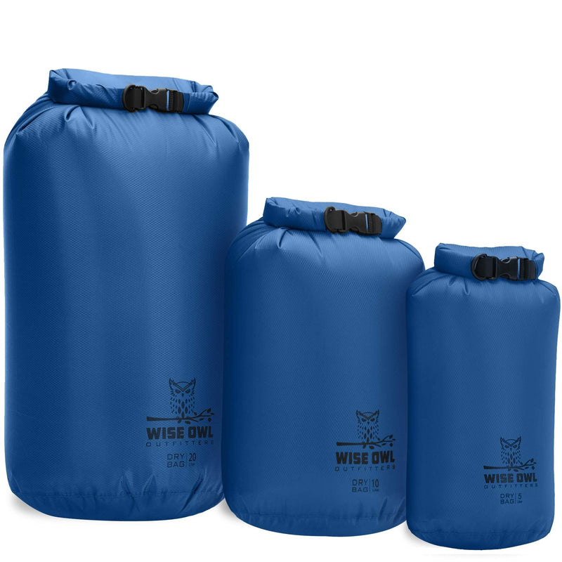 Wise Owl Outfitters Waterproof Dry Bag - Fully Submersible 1pk or 3pk Ultra Lightweight Airtight Waterproof Bags - 5L, 10L and 20L Sizes - Diamond Ripstop Roll Top Drybags 3 Pk - 5L, 10L, 20L Blue - BeesActive Australia