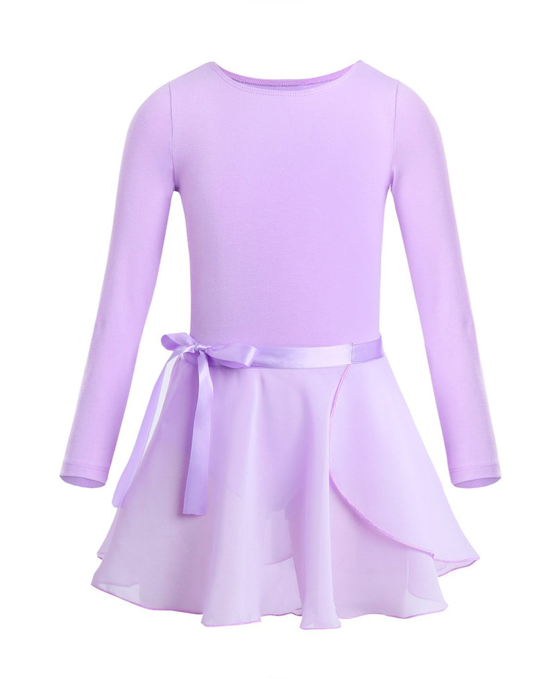 [AUSTRALIA] - JEATHA Kids Girls 2PCS Chiffon Long Sleeves Ballet Tutu Dress Unitard Leotard with Ruffles Wrap Skirt Sets Dancewear Lavender 5-6 